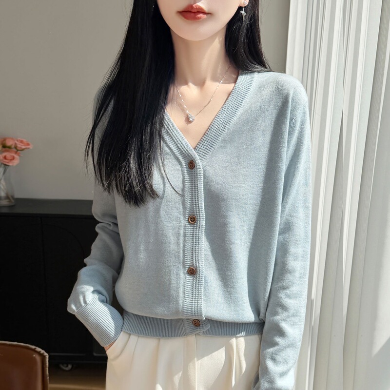 Cross-border 2026 new Korean style elegant wool knit cardigan for women, thin V-neck sweater for outer wear Cross-border 2026 new Korean style elegant wool knit cardigan for women, thin V-neck sweater for outer wear