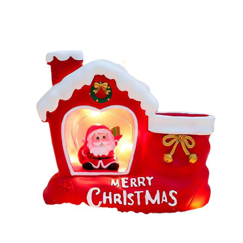 Casa de regalos de Navidad bolígrafo multifuncional de escritorio de almacenamiento de bolígrafo para niños regalos de resina de Nochebuena