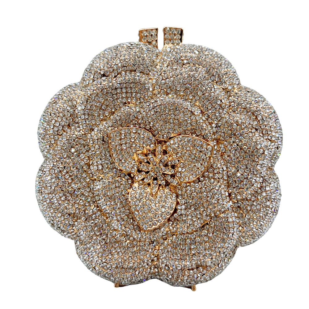 Clutch cross-border rosa bolsas de diamante metal hueco bolsas de cena de cristal bolsas de mano de mujer