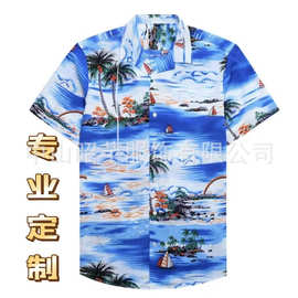 定制跨境东南亚男士衬衫夏季升华百搭日系宽松痞帅夏威夷碎花短袖