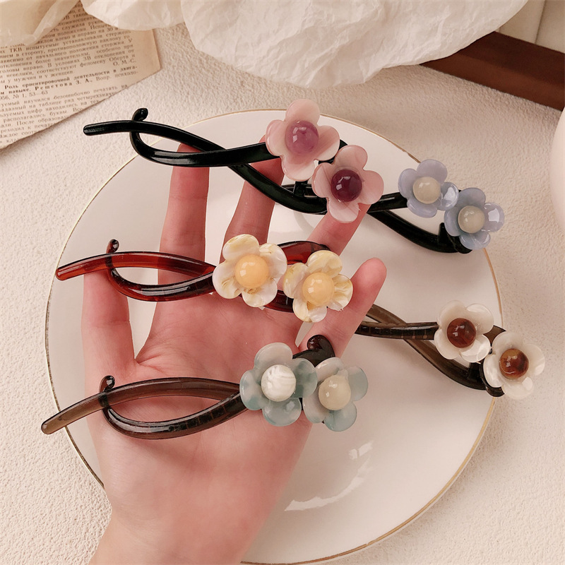 Retro temperamento flor una palabra clip de cabello para mujeres 2024 nuevo disco de cabeza atrás clip de agarre clip de torsión clip de cabello tocado clip de cabello