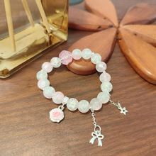 超仙气玫瑰水晶手链女串珠甜美花朵手串小众百搭学生闺蜜情侣手饰