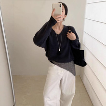 羊毛羊绒拉毛拉绒无缝一体V领宽松慵懒气质纯色套头毛衣2025秋季