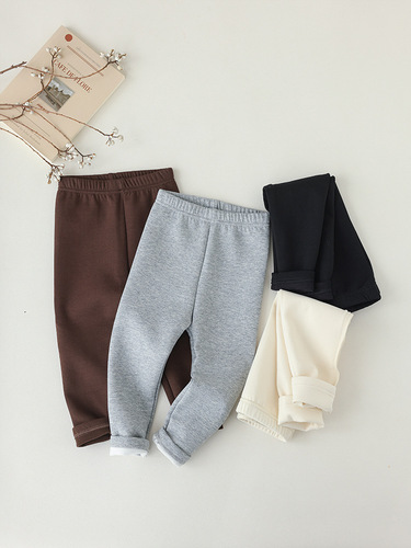 Women's Thick Fitted Solid Color Leggings for Autumn and Winter, Wearable Thin Fleece Casual Cotton Baby Leggings