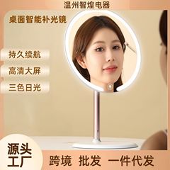 桌面镜led化妆镜高清梳妆镜办公室宿舍可收纳化妆镜子带灯金属架
