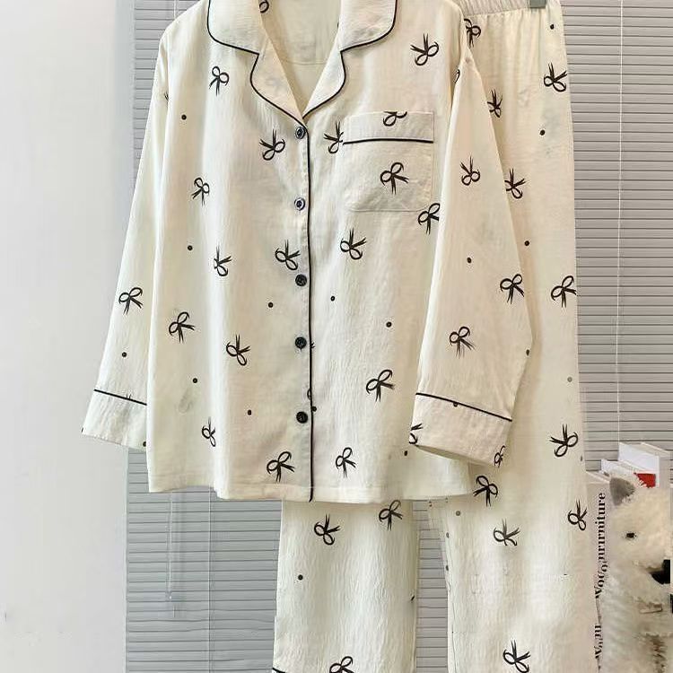 韩版少女甜美波点睡衣女春秋季新款圆领长袖长裤可外穿家居服套装|undefined