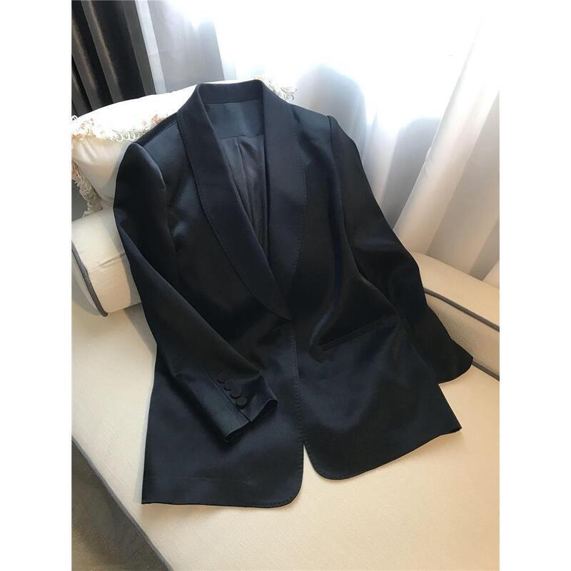 醋酸缎面小西装外套女春秋新款休闲质感西服|undefined