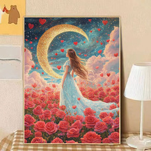 月亮女孩钻石画满钻新款手工画卧室学生新手钻石贴十字绣带框