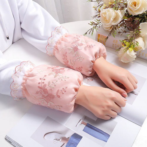 Women's Double-Layer Lace Net Sleeve Covers for Autumn/Winter, Factory-Brand, Anti-Stain, Dustproof, Student, Adult, Office Down Jackets, Head Covers