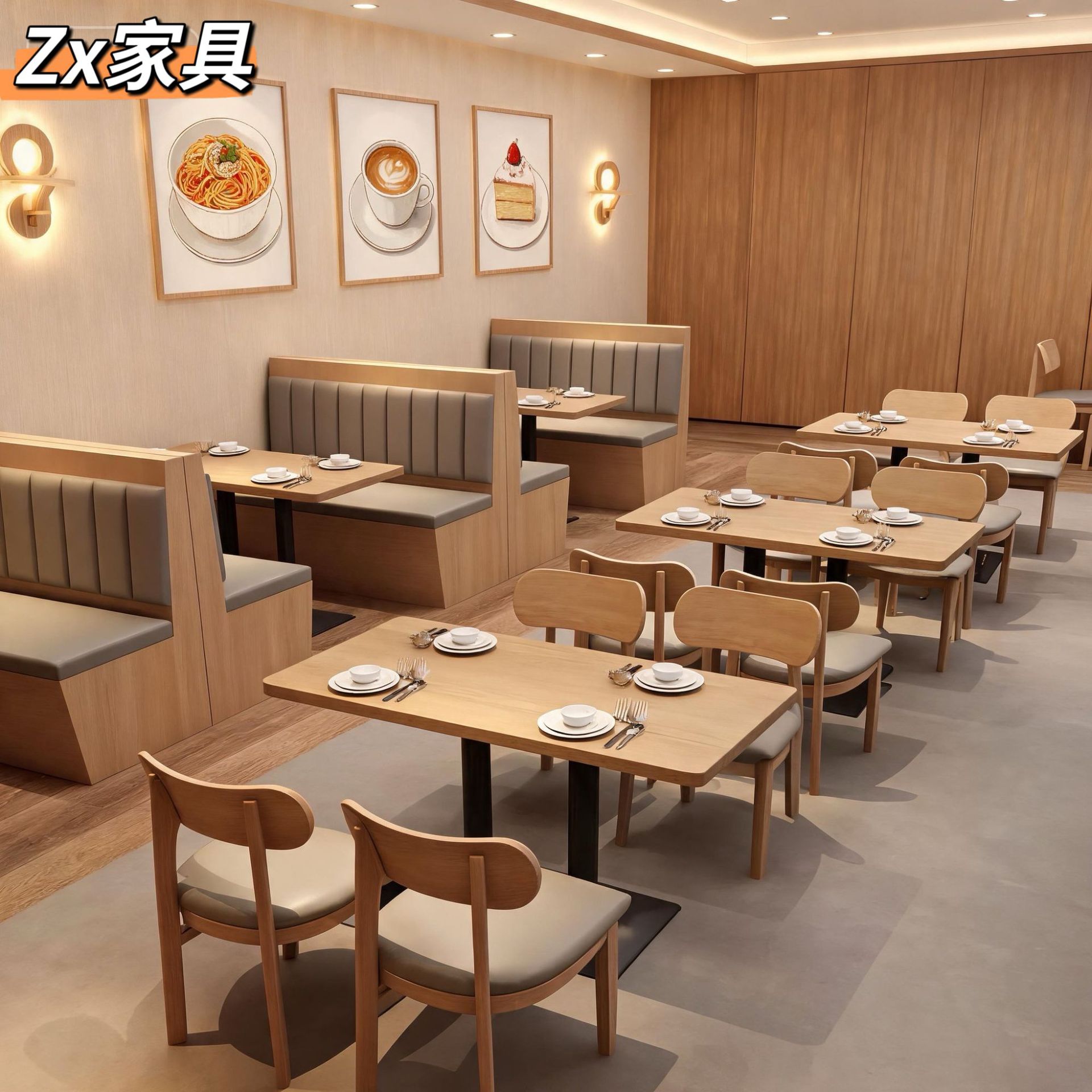 Simple Dining and Snack Bar Solid Wood Table and Chair Set for Restaurants, Fast Food Stores, School Canteens, Dining Establishments, and Commercial Booths
