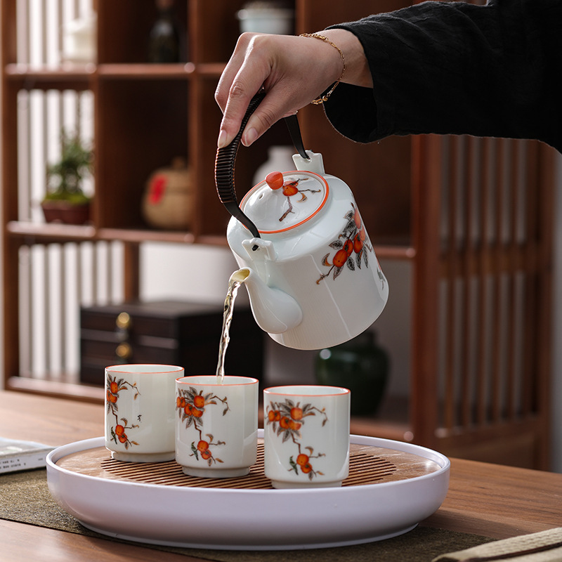亜光蘭カンフー茶器小橋壺シンプルリビング家庭用ティーポット陶磁器フィルタ単一大提梁壺|undefined