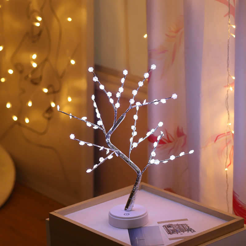 LED luz del árbol de la perla de cobre Alambre de luz de Navidad vacaciones decorativo de color cielo estrellado Interruptor táctil USB de doble uso luz de la noche