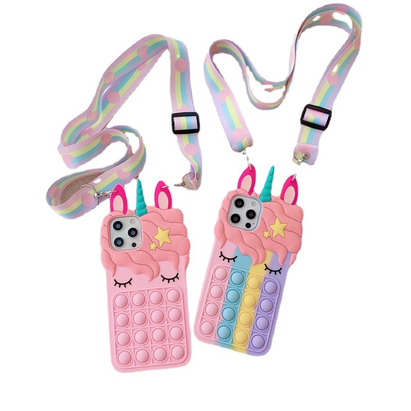 Druckreduzierende Wimpernpferd-Einhorn, geeignet für Apple 11/12 Pro-Telefone, regenbogenfarbene Silikonhülle, Nagetierkiller_voghion.com