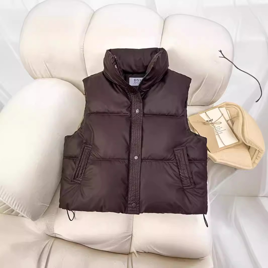 Chaleco de algodón de pluma para mujeres 2024 otoño y invierno nuevo estilo coreano de algodón suelto hombro collar de collar de algodón de color sólido chaleco