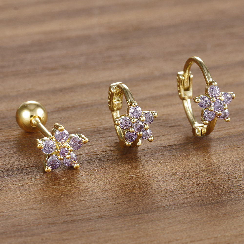 10g Weight Copper Ear Needle Material Earrings, Ear Studs Classification 1 Set Quantity Daily Occasion Copper Material Star, Flower Pattern All Seasons Season Women's Gender Plating Design Elegant Style 1 Set Elegant Star Flower Plating Copper Earrings Ear Studs 8