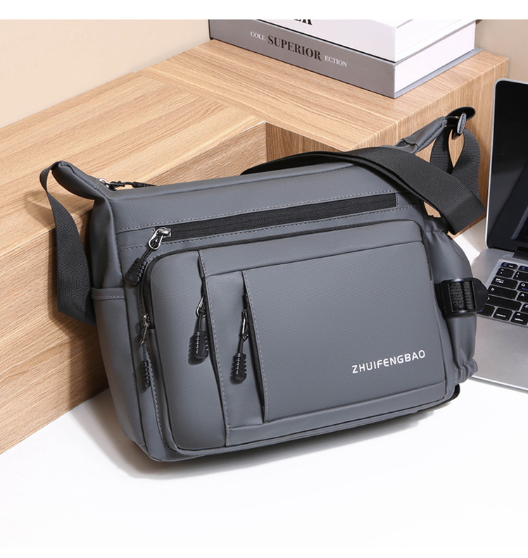 Large-capacity multi-layer men's bag with zipper, fashionable water-resistant crossbody bag, business small backpack, lightweight travel single-shoulder bag undefined