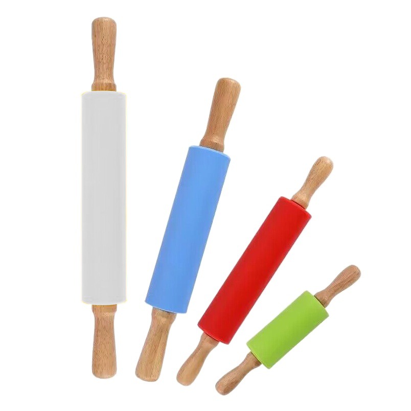 Herramientas de cocina de silicona rodillo mango de madera maciza hogar rodillo antiadherente dumpling harina amasado herramientas para hornear