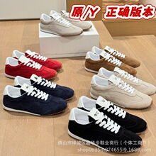 2025新款圆头系带时尚运动休闲鞋女复古磨砂皮平底百搭阿甘德训鞋