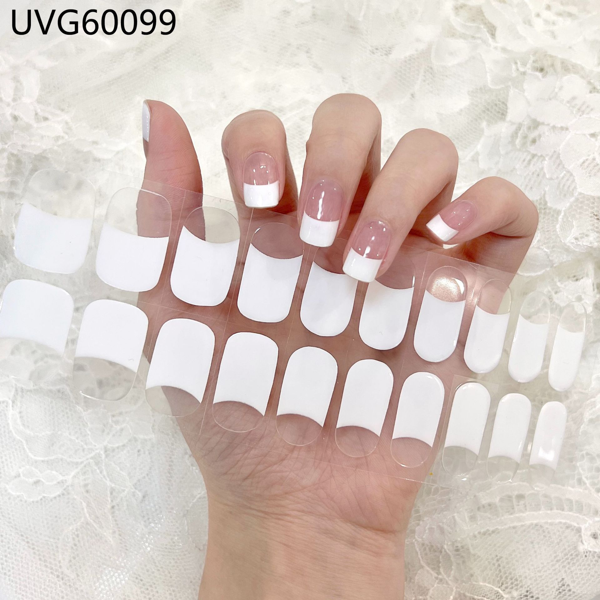 Pegatinas de uñas de gel UV transparentes efecto hielo, semicuradas, con lámina dorada, fototerapia, efecto película de aceite