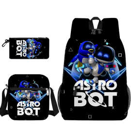 3D新品宇宙机器人astro bot学生背包书包笔袋挎包三件套印花