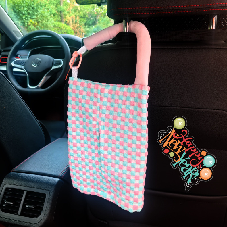 Car tissue box, fabric car backseat hanging tissue box, creative and cute car tissue storage bag for women
