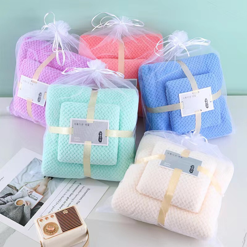 Towel Bath Towel Set Thickened Water Absorbent Quick Drying Coral Fleece Two-Piece Set Gift Towel Bath Towel Wholesale