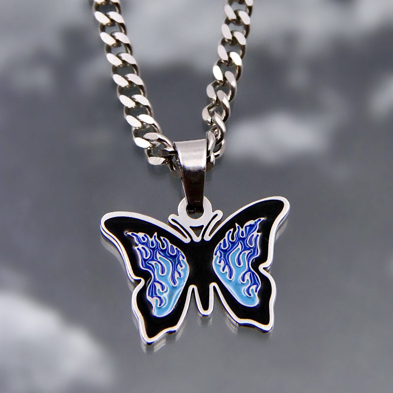 Ins Style Butterfly Titanium Steel Enamel Pendant Necklace 1 Piece display picture 2