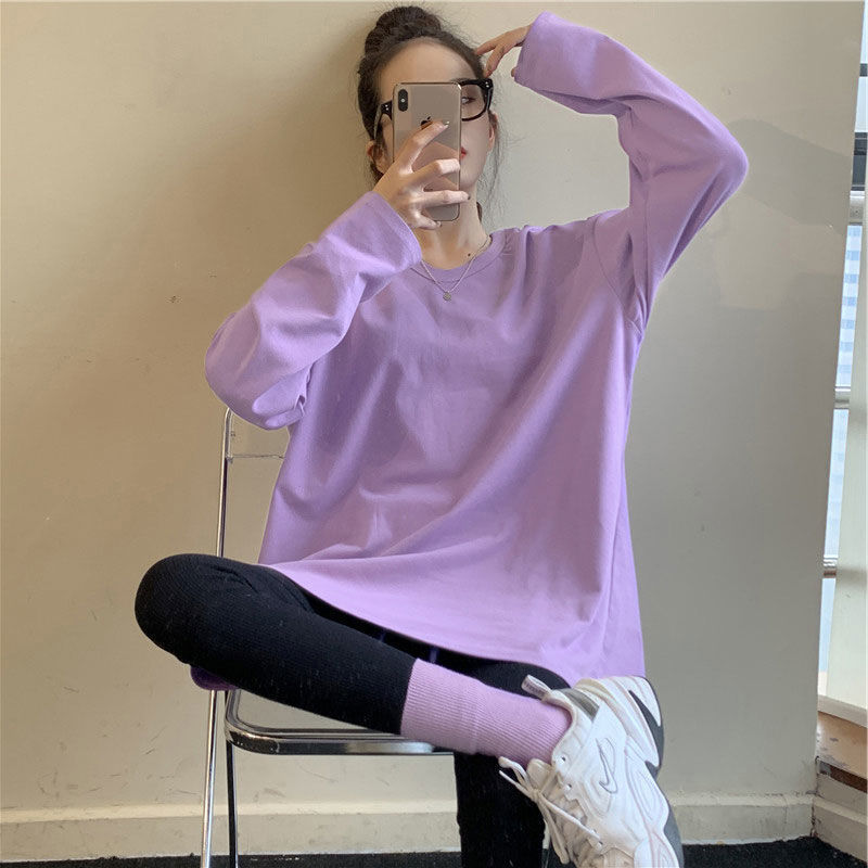 Camiseta básica blanca para mujer, estilo BM de manga larga, nueva colección de principios de otoño 2025, versión coreana, camiseta holgada negra con cuello redondo. image 5