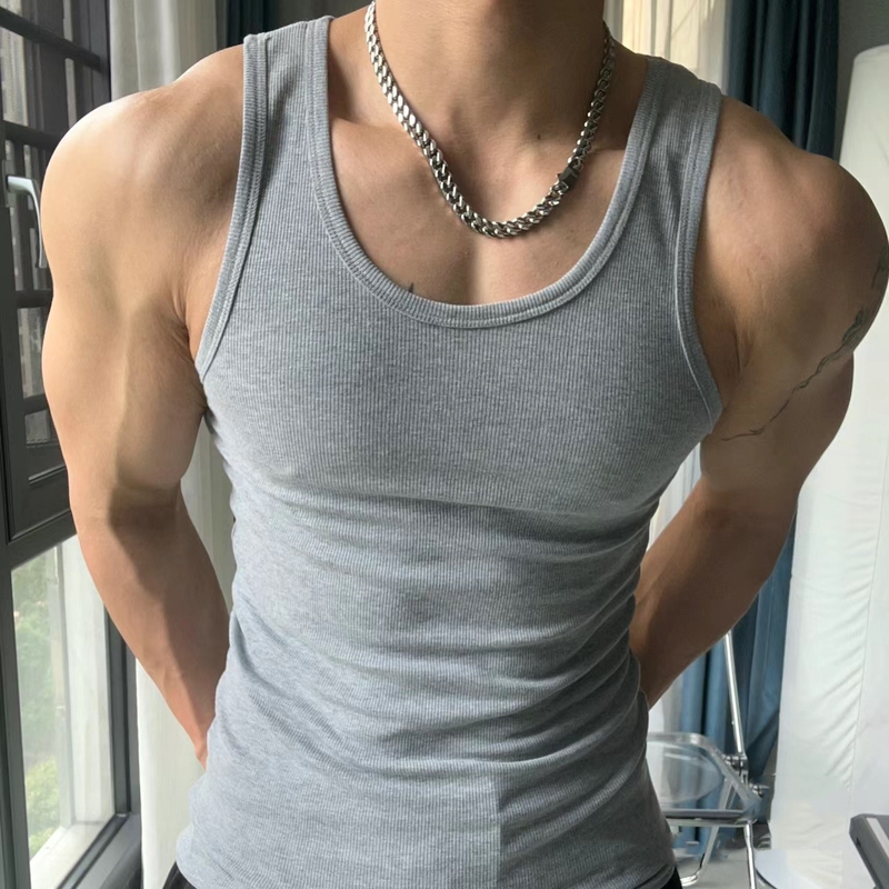 Cotton Thick Thread Slim Stretch Sports Fitness Vest Men's Round Neck plus size Quick-drying Muscle Training Breathable