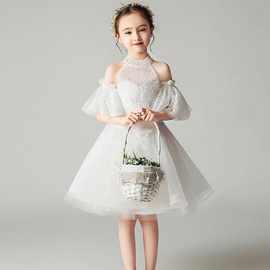 女童蓬蓬纱公主裙洋气2025新款秋季花童白色走秀演出服儿童礼服裙