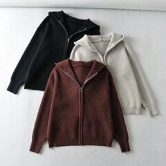 23秋冬新作 厚手ニットカーディガン レディース インス風 欧米風 ゆったり ジップアップ フード付き ゆったりスタイル セーターコート