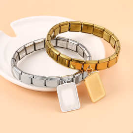 跨境热销方形吊坠双面激光雕刻图片制作刻字DIY意大利模块手链