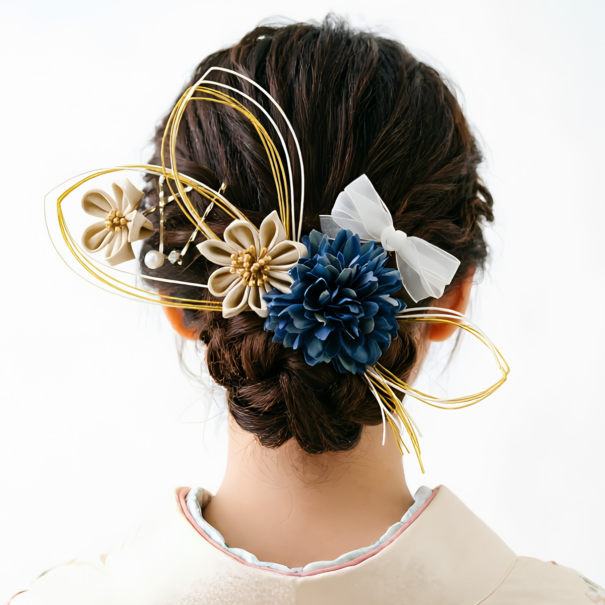 Japanese-style floral hair accessories, silk fabric flowers, cross-border Japanese kimono furisode, adult ceremony makeup and styling headwear set