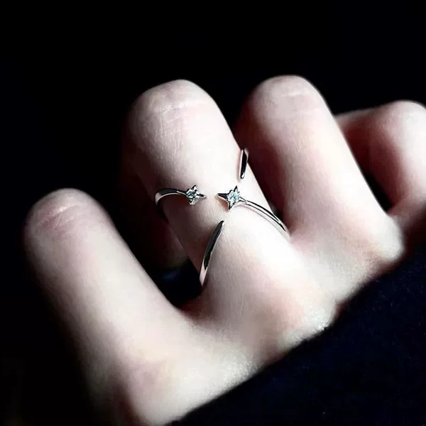 "Star Trajectory" Diamond-Encrusted Four-Pointed Star Ring Korean Niche Design Reversible Ring