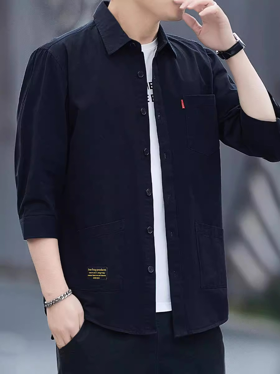 Camisas de primavera y verano para hombres de negocios de manga media de moda de algodón exterior simple de verano simple de ocio