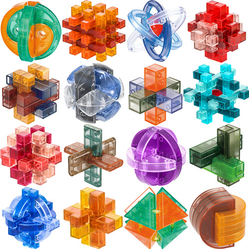 Qiyi new product national trend transparent glass unlocking intellectual toy assembly Kongming lock Luban lock color box set toy