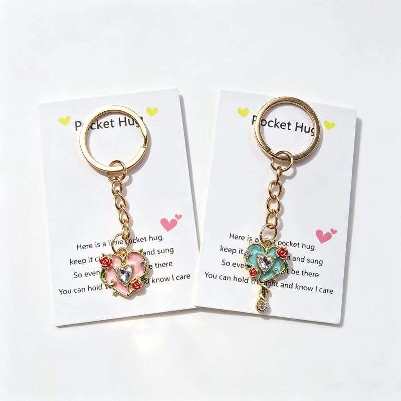 English greeting card rose heart pendant keychain zinc alloy Valentine's Day Teacher's Day gift accessory