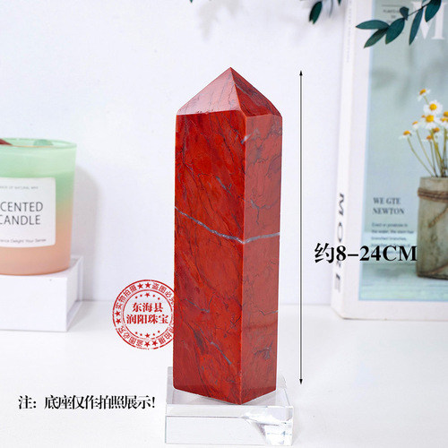 Natural red jasper single-pointed four-sided pillar, crystal raw stone polished four-sided crystal pillar, home energy ornaments wholesale