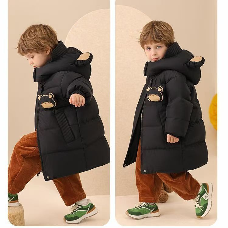 儿童羽绒服男童中长款2025冬季新款安可拉红加厚保暖婴儿小童外套