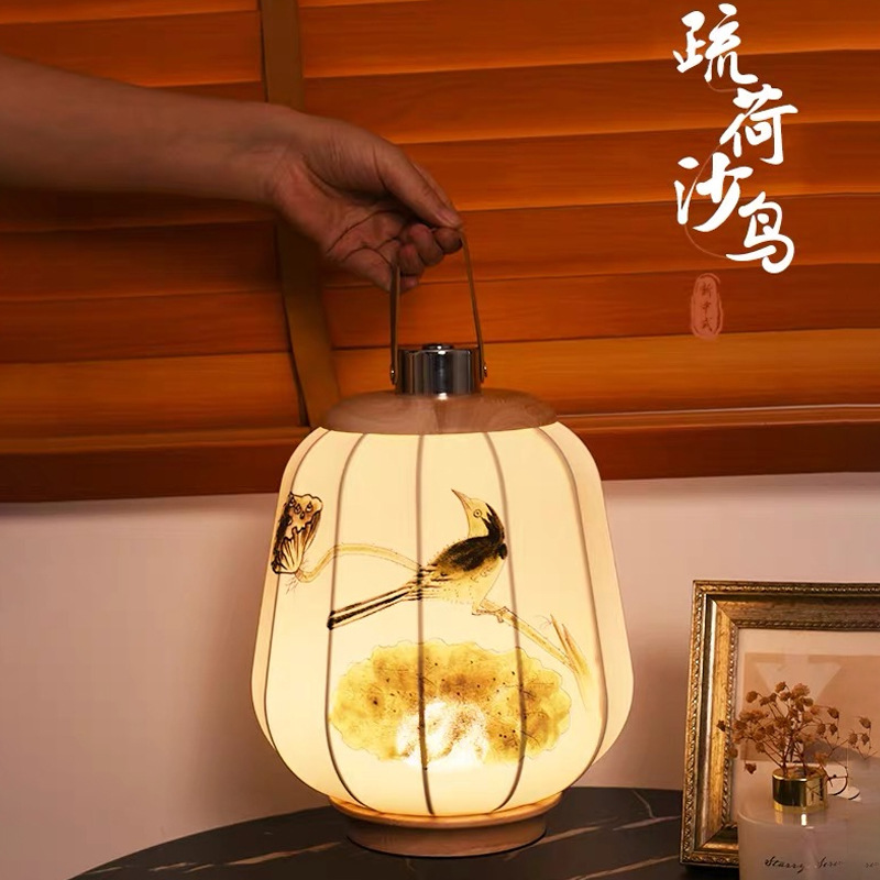 Song Aesthetic Portable Palace Lantern Table Lamp Rechargeable Chinese Retro National Style Study Tea Table Calligraphy Atmosphere Lamp