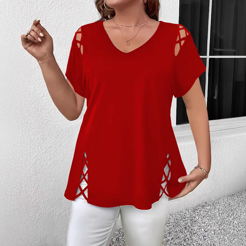 New Summer Women's Trendy Hot Sale Off-Shoulder Short-Sleeve Cross-Strap T-Shirt Solid Color Women's Top