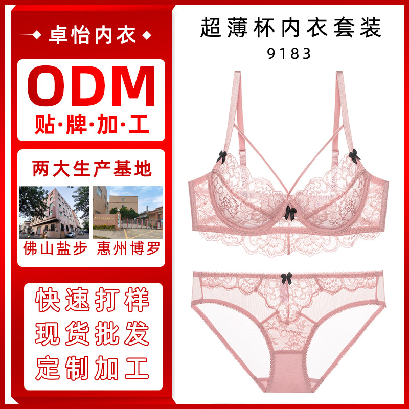 Sujetador de procesamiento personalizado, sujetador de talla grande, encaje de mujer, bandolera antideslizante, conjunto de bragas, prueba de ropa interior, pedido al por mayor