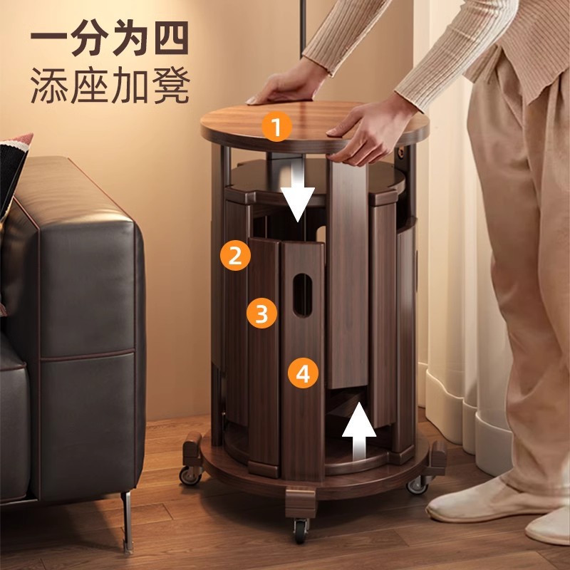 Taburete redondo creativo moderno y simple de alta calidad, poleas de madera maciza superpuestas para sillas de comedor de invitados, banco bajo