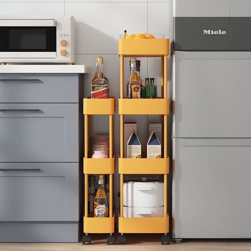 Floor-standing Mobile Storage Rack, Multi-layer Trolley with Wheels, Plastic Organizer for Kitchen & Bathroom