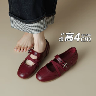 威威女郎 6338-3红色复古单鞋女芭蕾德训鞋休闲平底运动玛丽珍鞋