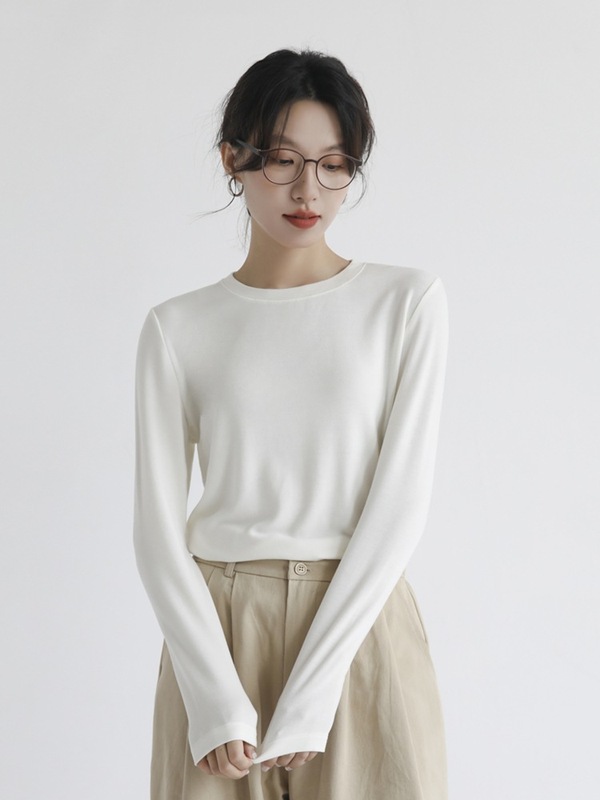 含羊毛T恤长袖女秋冬晴纶保暖针织衫修身气质内搭叠穿圆领打底衫|undefined