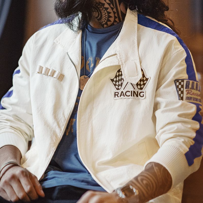 Madden Workwear American Retro Color-Block Embroidered Racing Jacket F1 Driver's Casual Baseball Collar Jacket for Men Spring