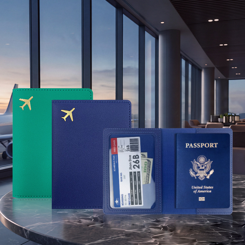 Grenzüberschreitendes Lagerbestand dickeres PU-Leder Reisepasshülle Reisepassmappe mit anpassbarem LOGO Heißprägung Flugzeug Reisepass Schutzhülle
