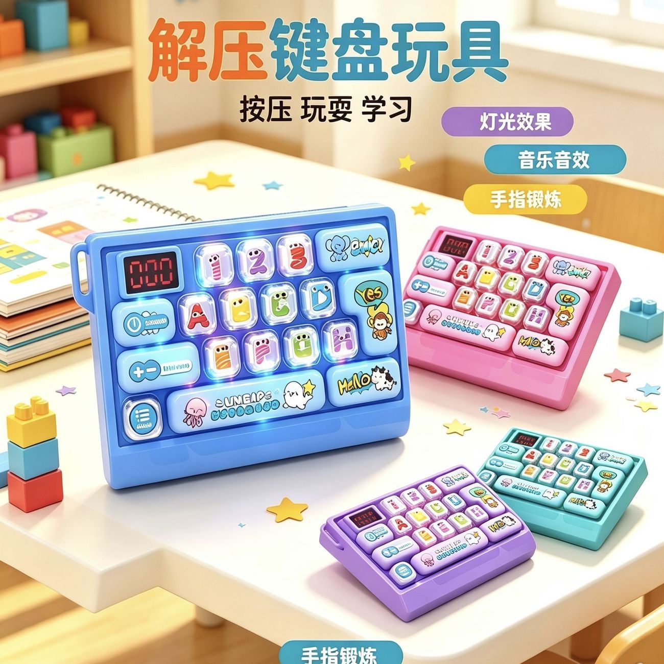 Puzzle-Solving Stress-Relief Keyboard Handheld Rhythm Master Game Console with Lights and Music, Speed Challenge, Press-And-Play Stress-Relief Toy