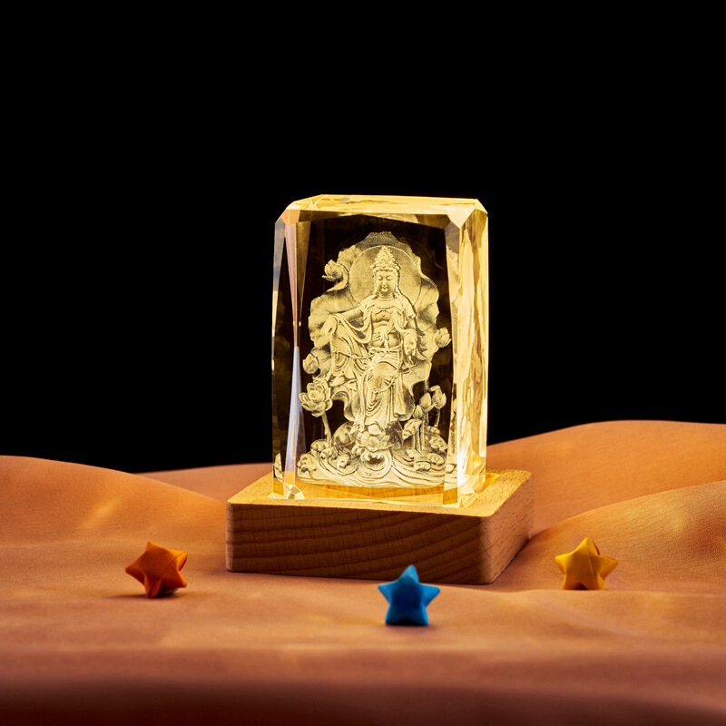 Guanyin free Bodhisattva 3d three-dimensional laser inner carving crystal cube Buddha Hall worship hallway decoration home decoration